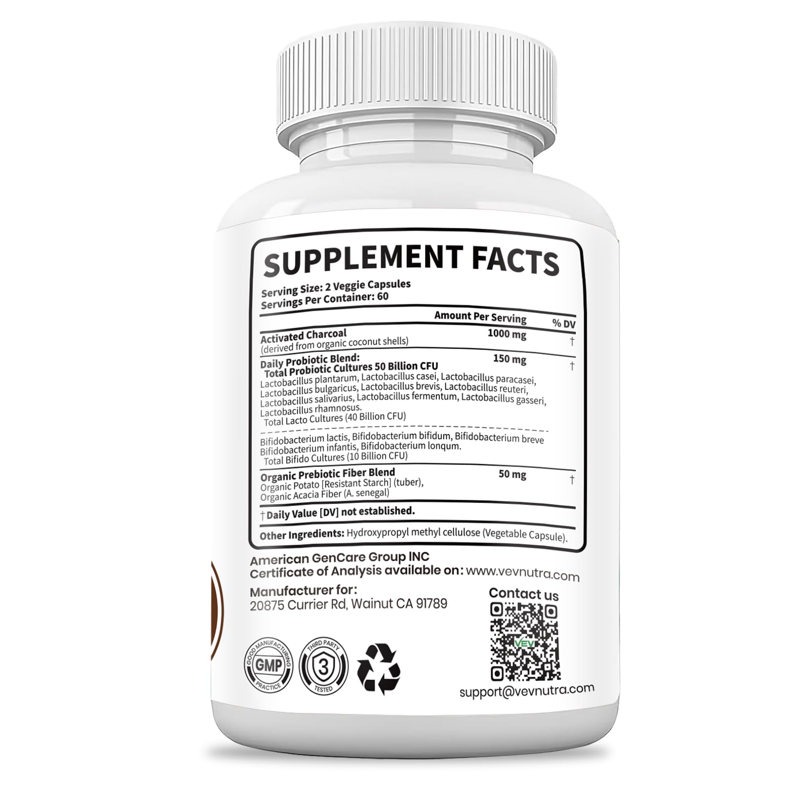 Bottle with glass of water highlighting easy-to-swallow capsules