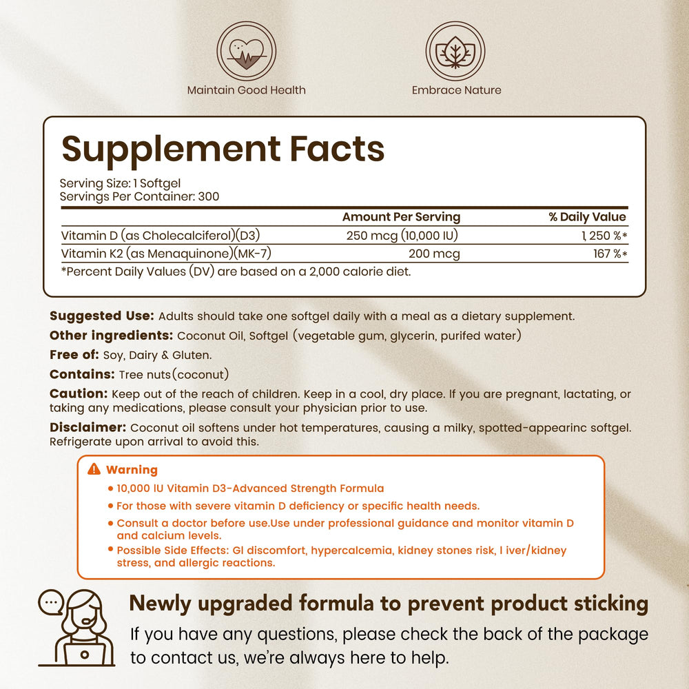 Bottle of VEV Corefeel D3 K2 10,000 IU 300 softgels