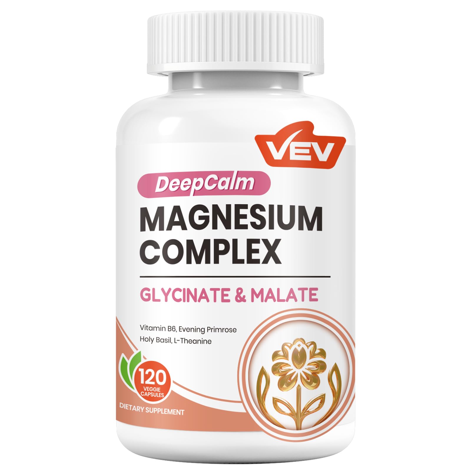 VEV DeepCalm Magnesium Complex for Women bottle and capsules