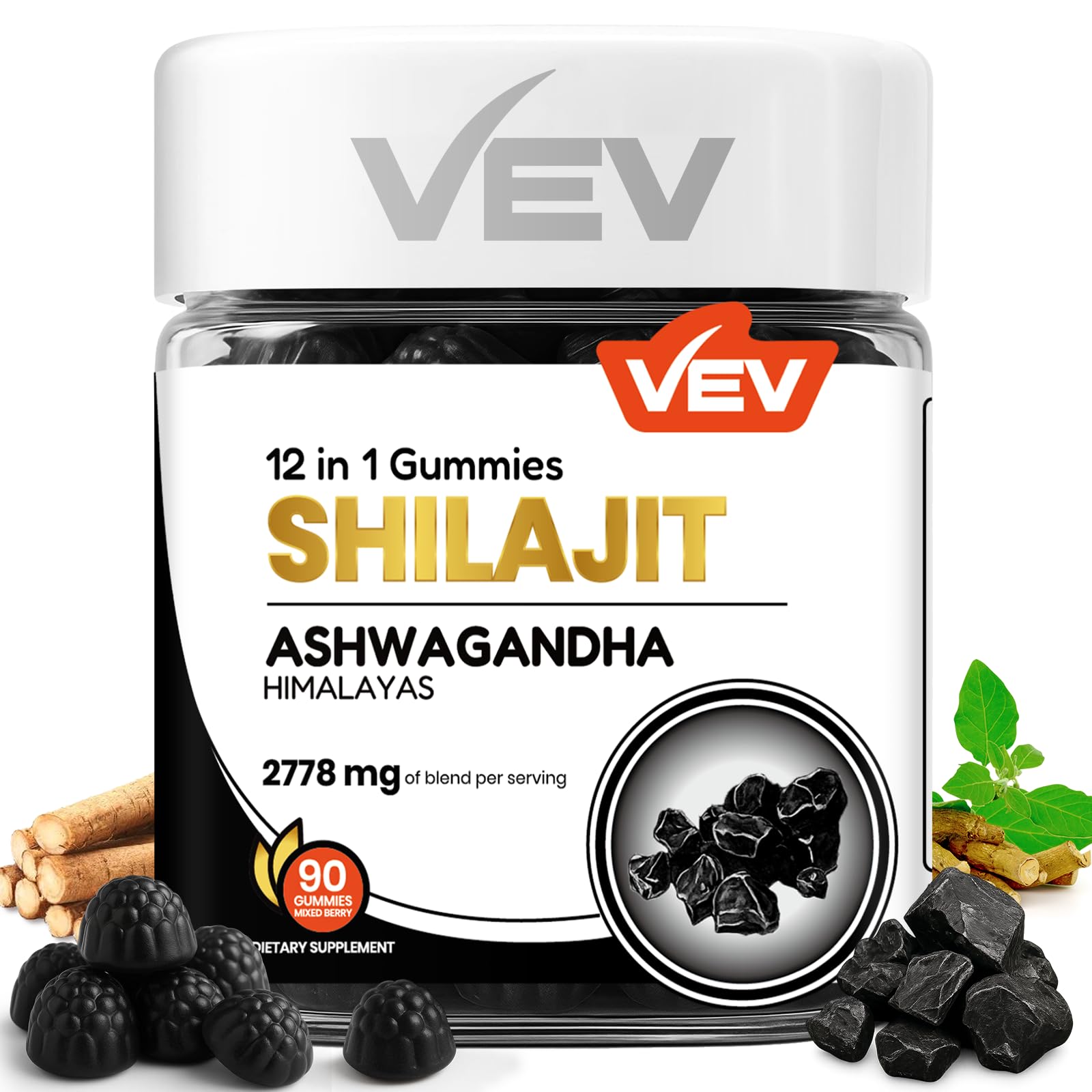 Front view of VEV Shilajit Gummies bottle