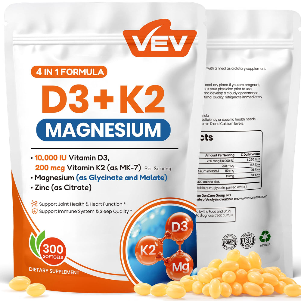 VEV Vitamin D3 K2 Magnesium supplement bottle and label