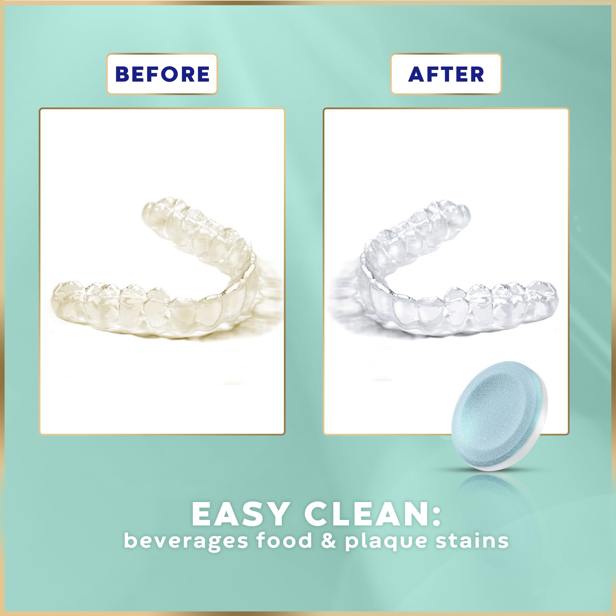 Denture and clear aligners being cleaned with Vevmax cleaner