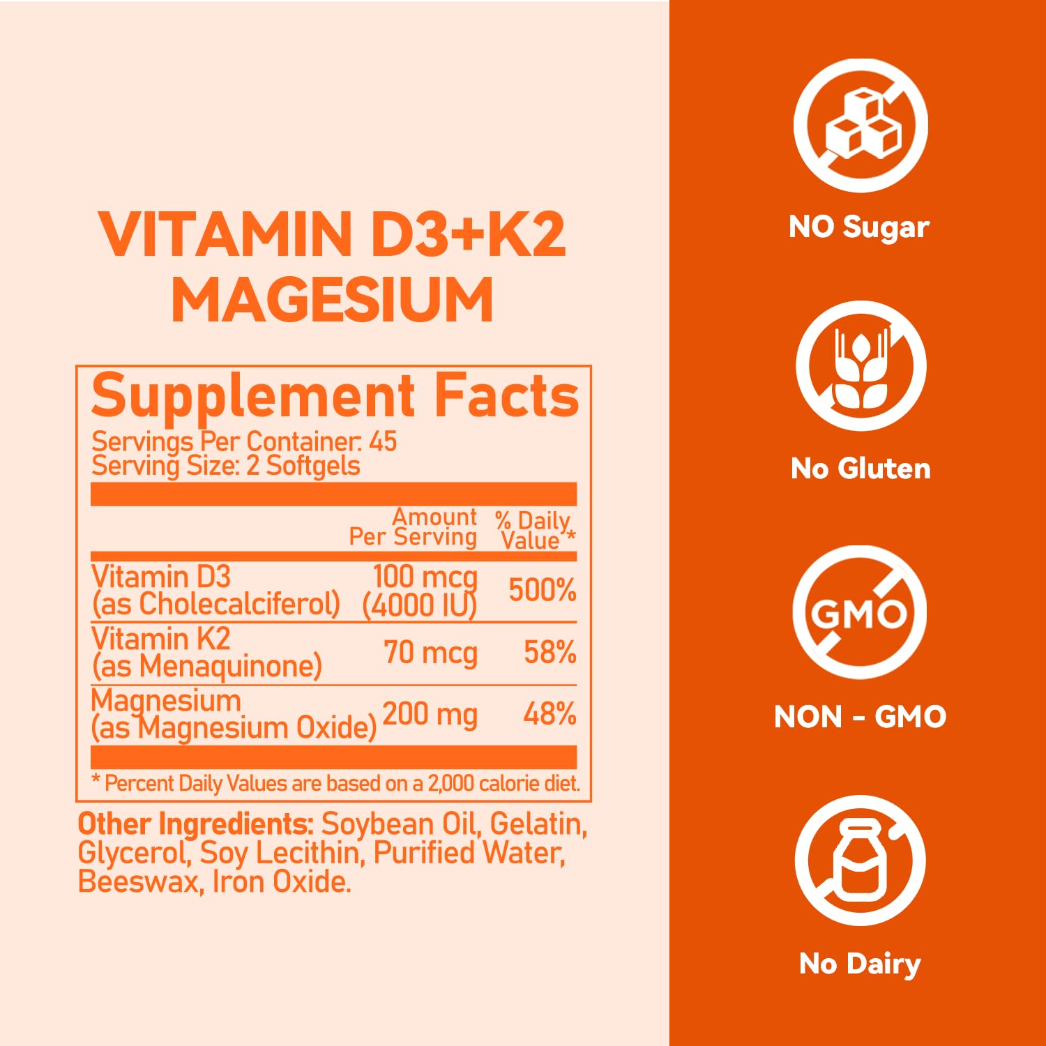 Feature highlights: D3, K2, and Magnesium synergy for bones and immunity