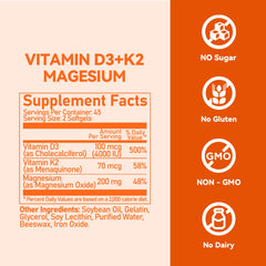 Feature highlights: D3, K2, and Magnesium synergy for bones and immunity