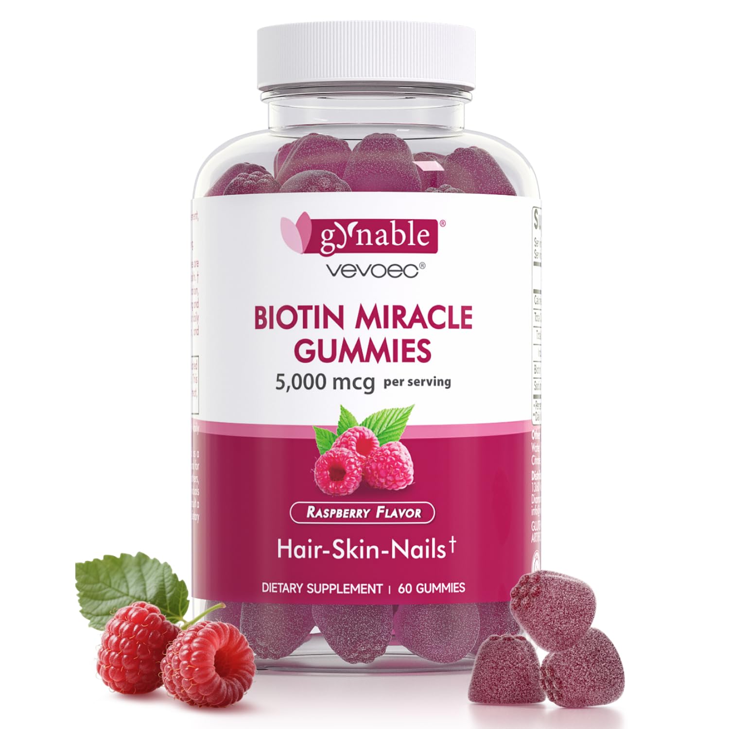 Front view of Vevoec Gynable Biotin Gummies bottle
