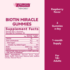 Product label showing Biotin 5000 mcg per gummy