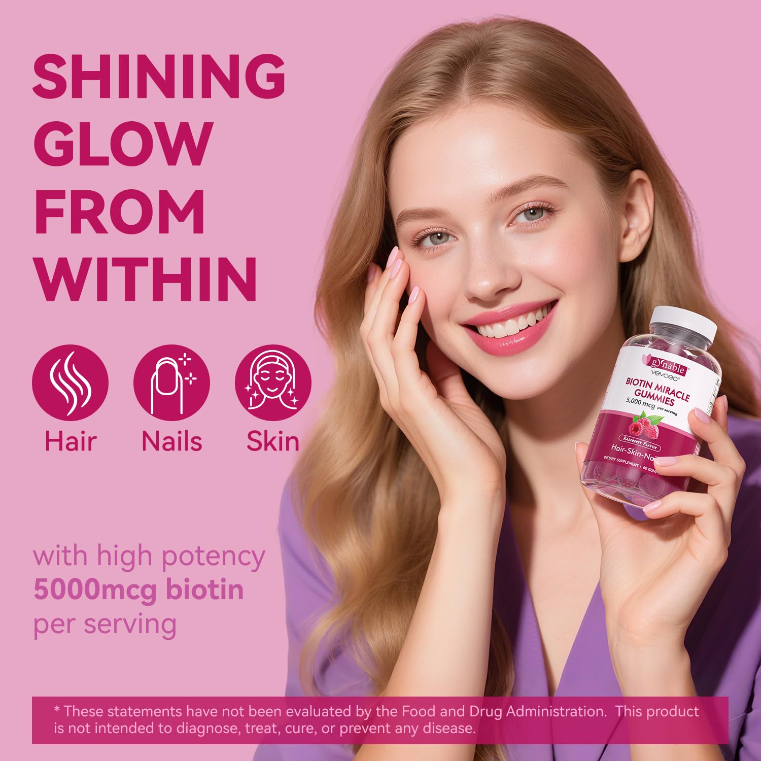 Nutrition facts panel for Vevoec Gynable Biotin Gummies