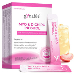 Vevoec Gynable front packet showing peach sachet and benefits