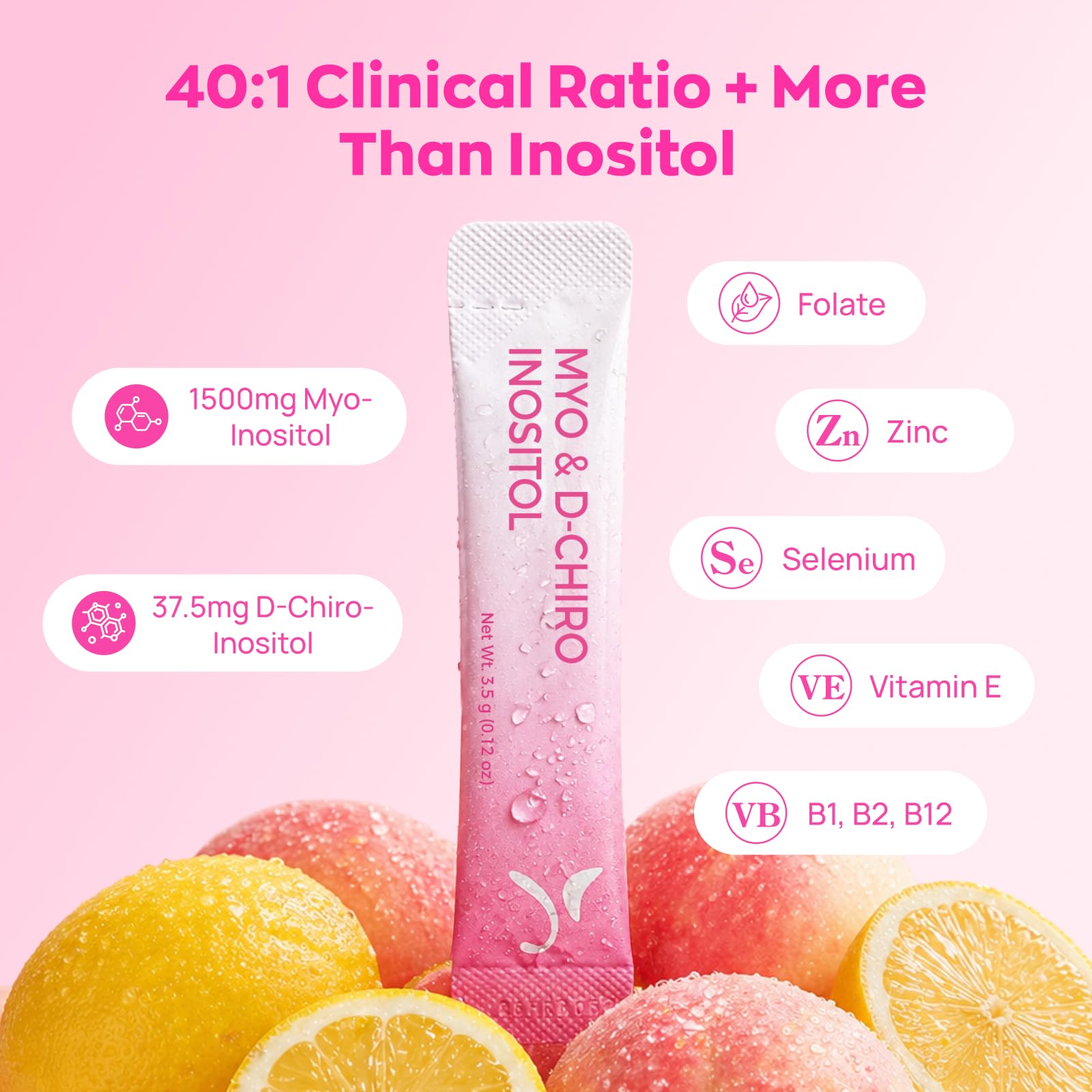 Vevoec Gynable packet back label showing ingredients and certifications