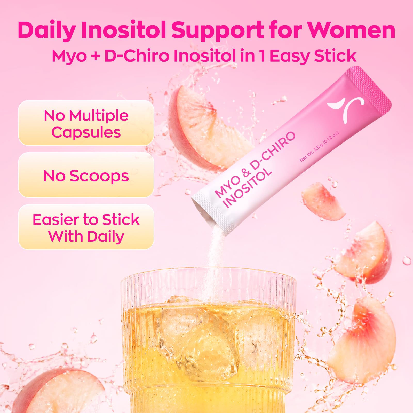 Vevoec Gynable open sachet showing powder and convenient dosing