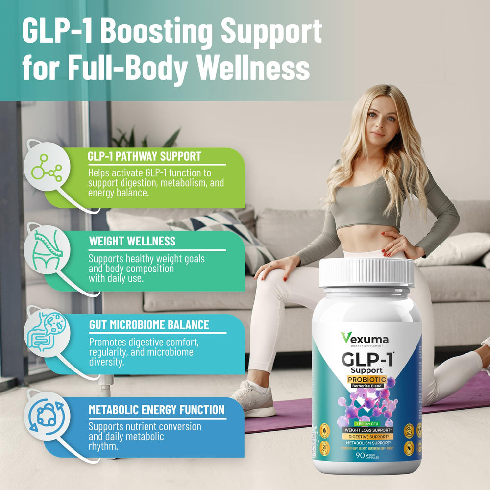 Close-up of Vexuma GLP-1 probiotic bottle capsules