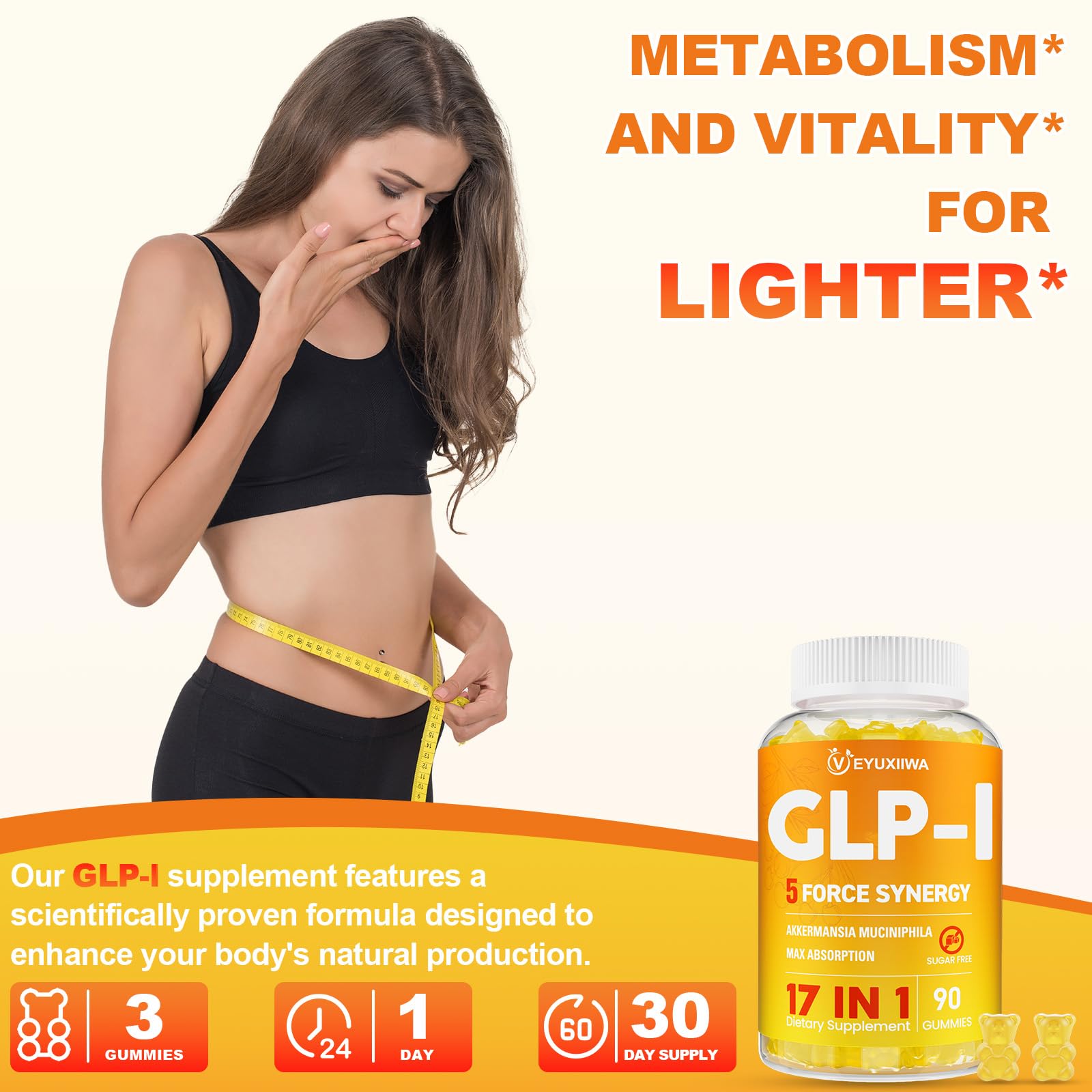 Veyuxiiwa GLP-l Gummies digestive-health scene suggesting ease of digestion and energy.