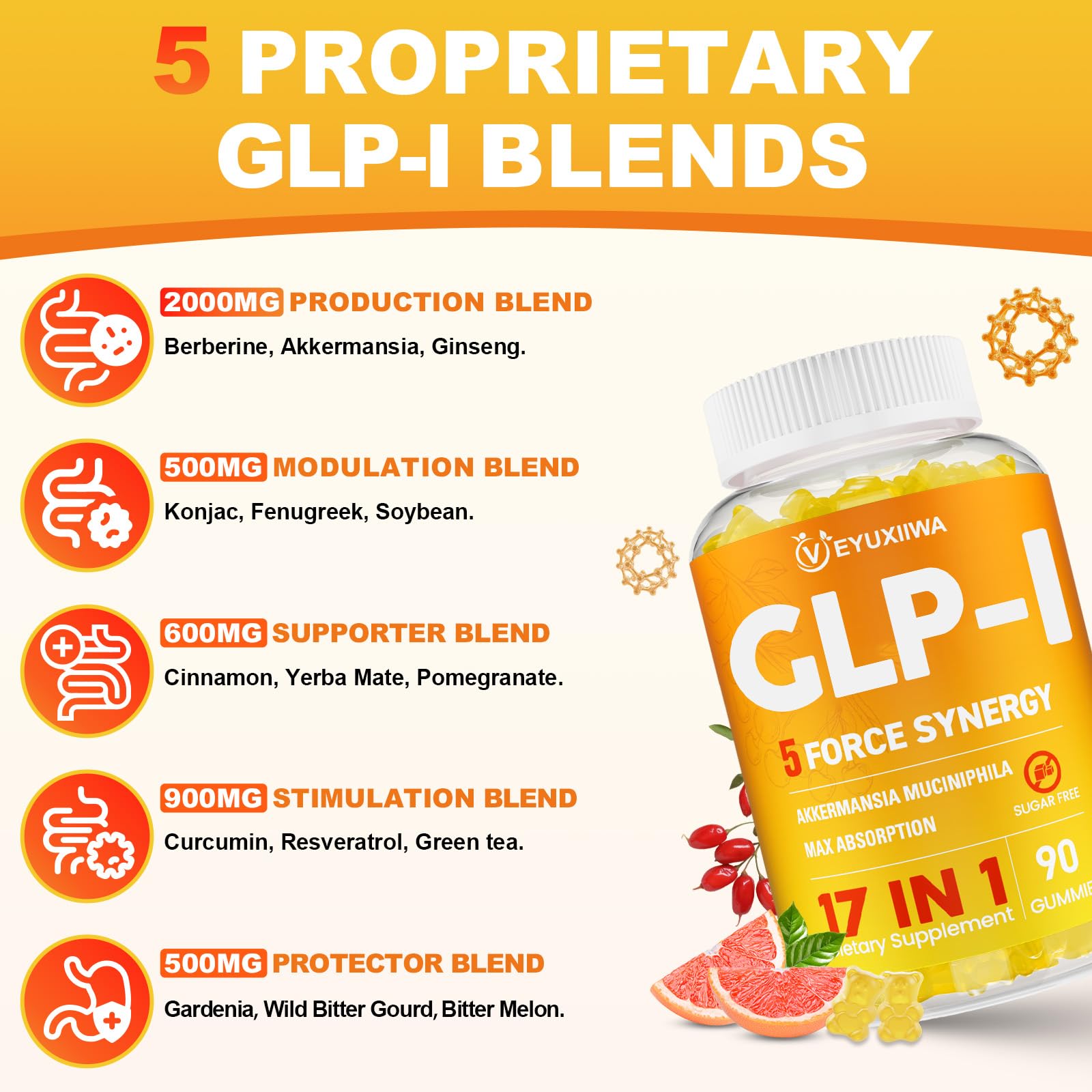 Veyuxiiwa GLP-l Gummies yuzu flavor close-up highlighting refreshing sugar-free chew.