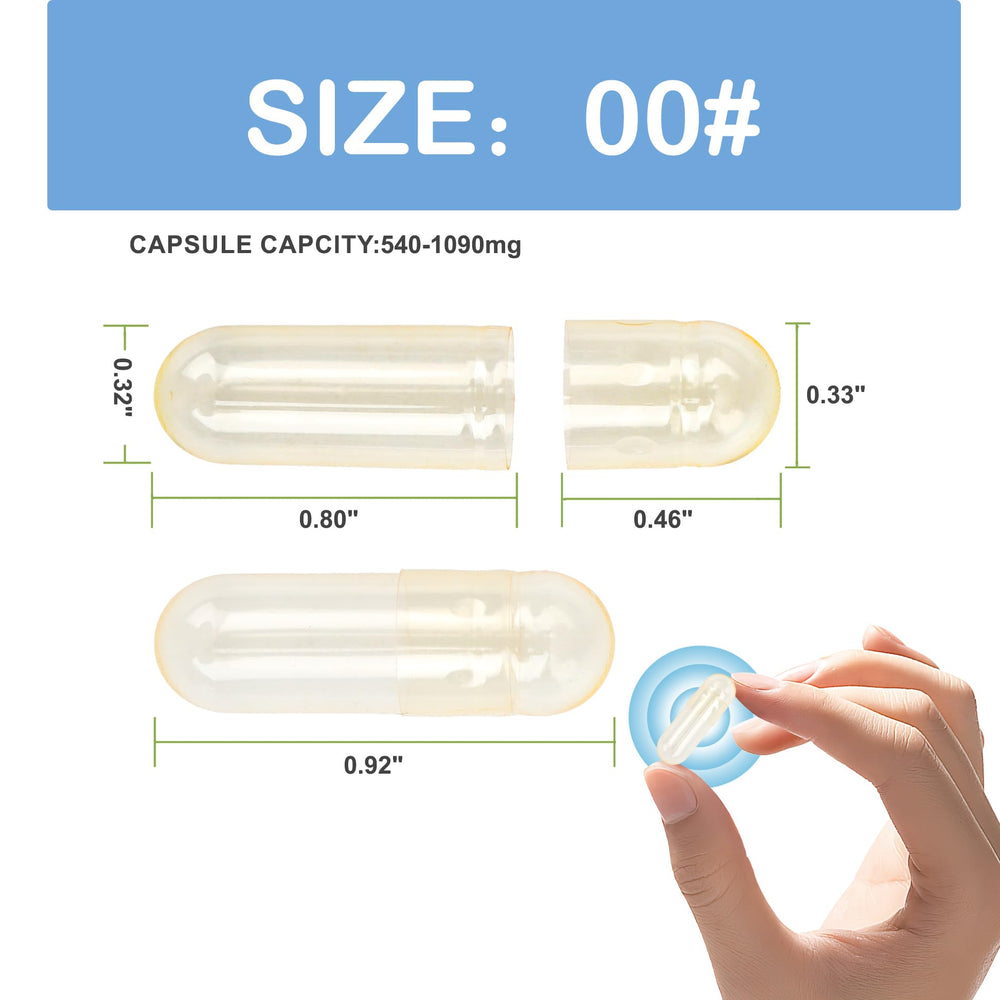 Clear size 00 gelatin capsules separated for easy filling