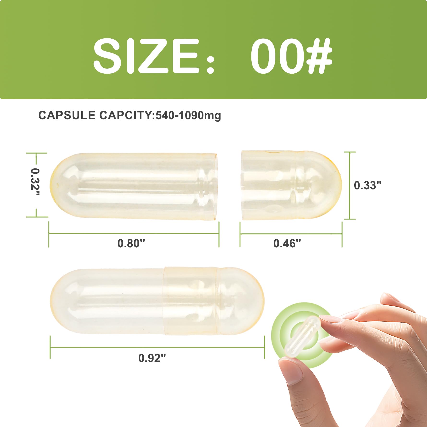 Close-up of empty transparent vegan capsule size 00