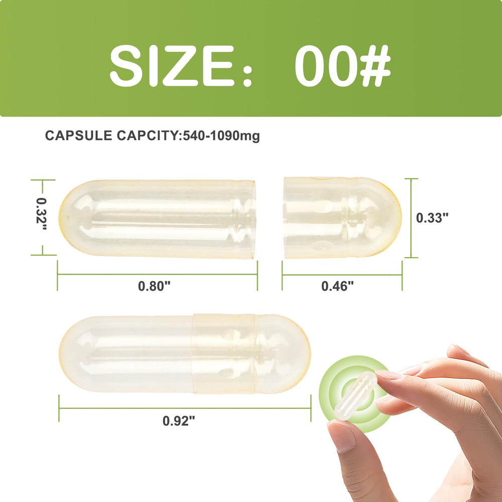 Close-up of empty transparent vegan capsule size 00