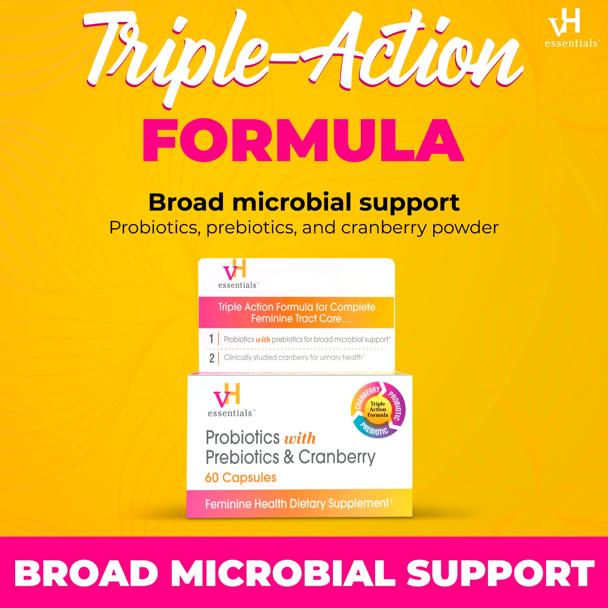 Close-up of 60 capsules of vH Essentials Probiotics for Women