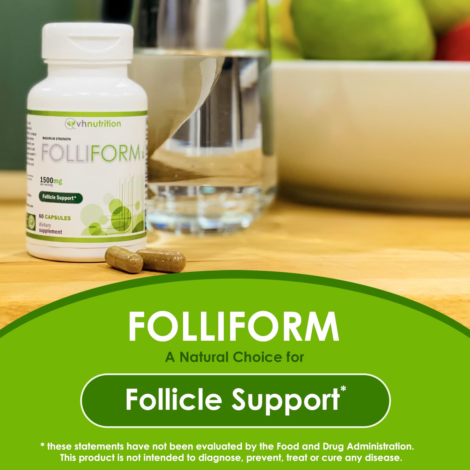 VH Nutrition FOLLIFORM label close-up shows natural ingredients for scalp health