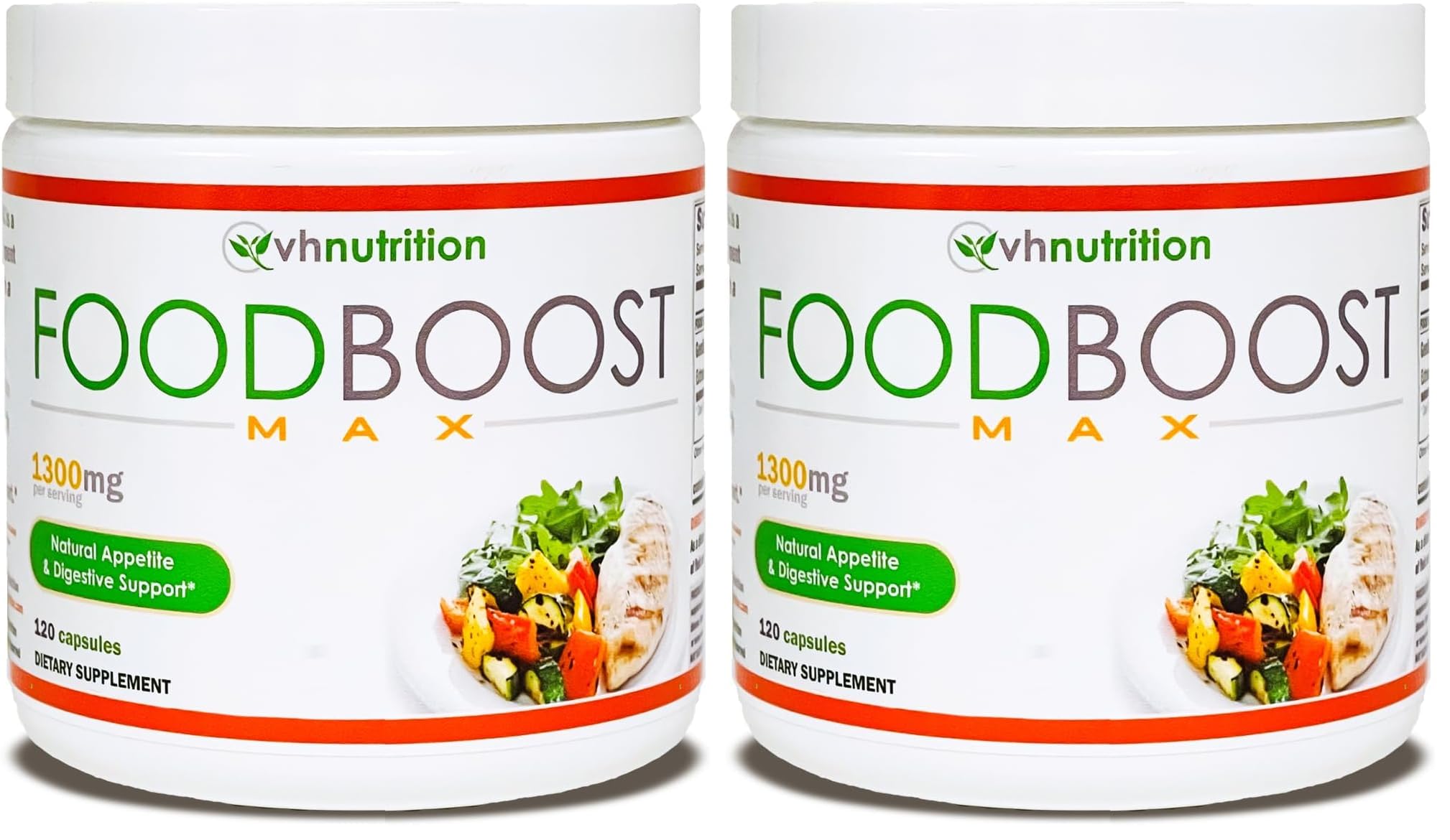 VH Nutrition FoodBoost MAX pack-front showing the two-bottle setup for appetite support