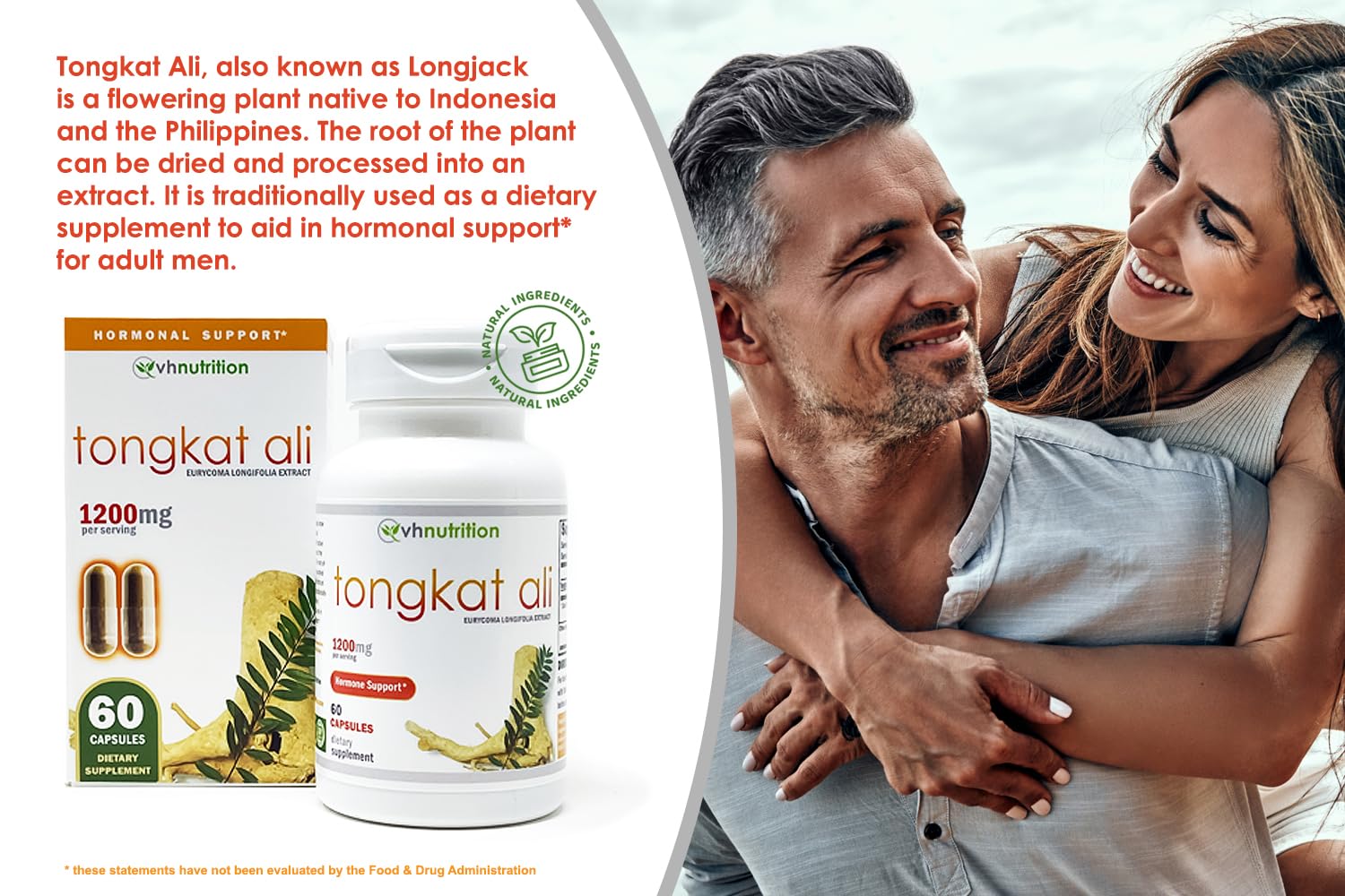 VH Nutrition Tongkat Ali label close-up showing potent extract.