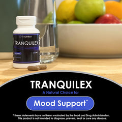 Tranquilex packaging beside a glass of water