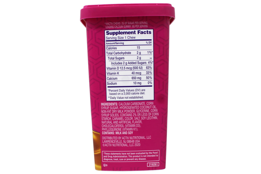 Gluten-free, rich caramel Viactiv Max Calcium + Vitamin D3 Soft Chews ingredients