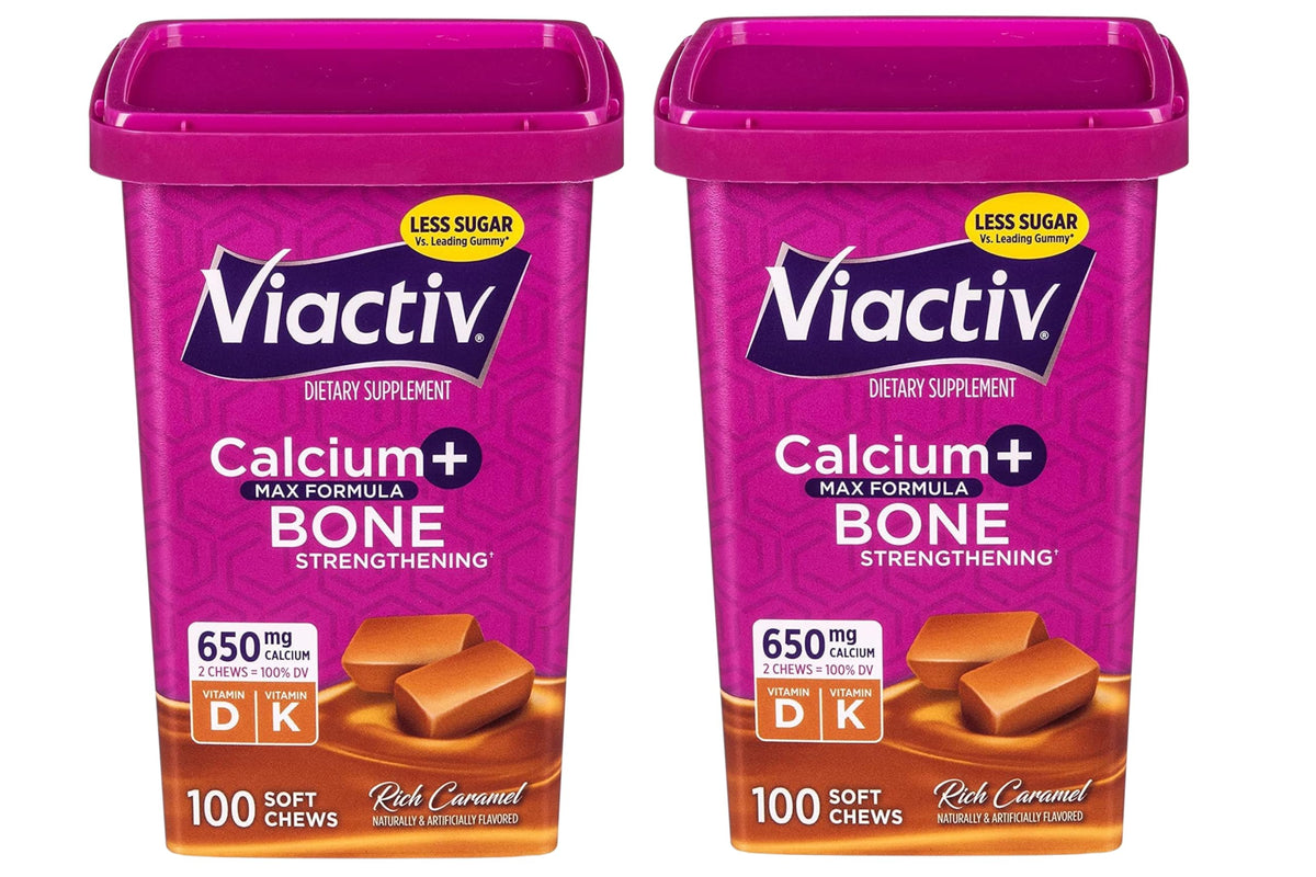 Viactiv Max Calcium and Vitamin D3 Soft Chews in rich caramel flavor - 2 pack front view