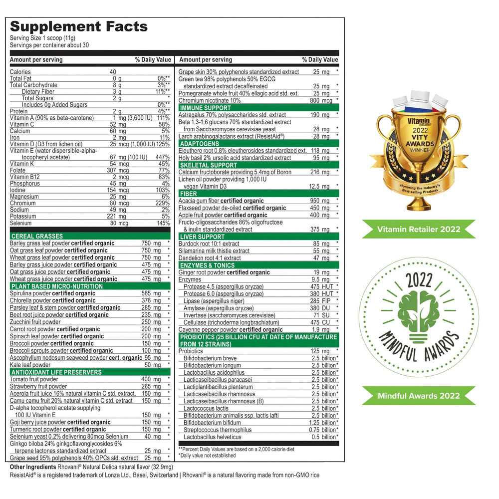 High-fiber content depiction for Vibrant Health Green Vibrance