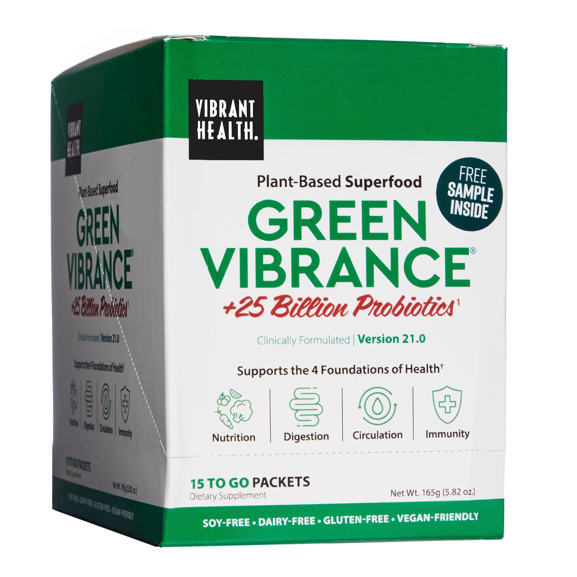 Front view of Vibrant Health Green Vibrance Packets box