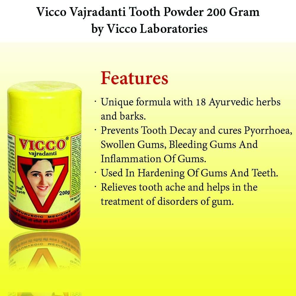Vicco Vajradanti Tooth Powder 200g packaging