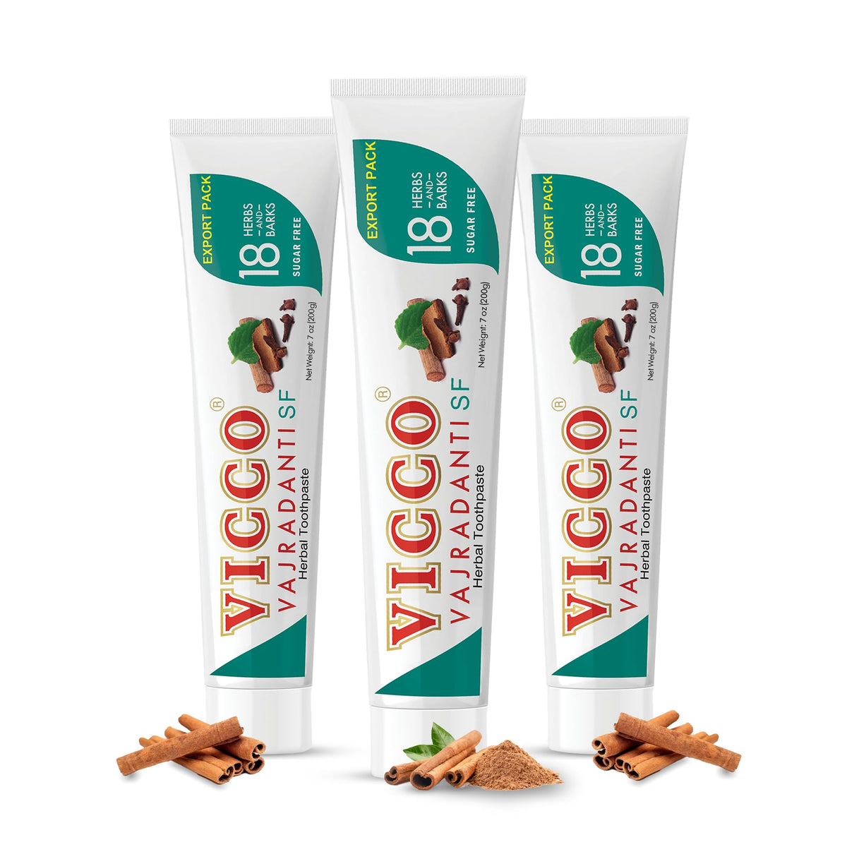 Vicco Vajradanti toothpaste tube and packaging, 7 oz, front view