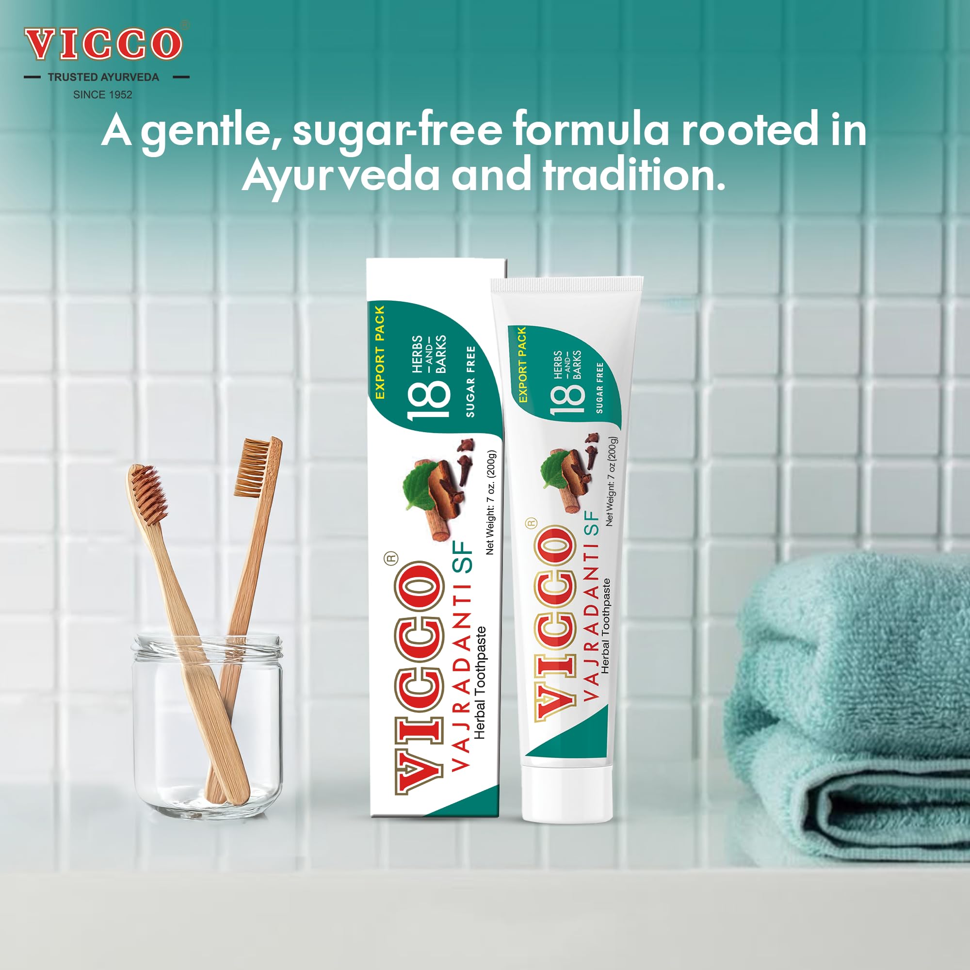 Close-up of herbal ingredients on Vajradanti toothpaste label