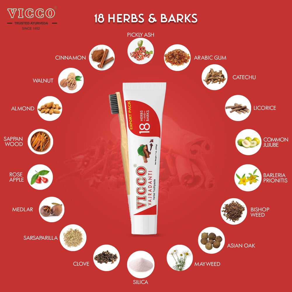 Close-up of Vicco Vajradanti toothpaste tube