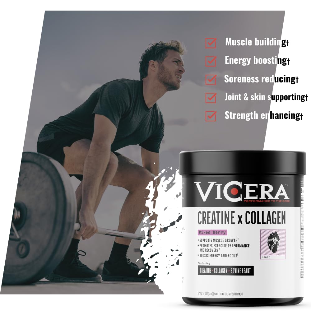 Full VICERA Creatine + Collagen Berry powder bottle with packaging