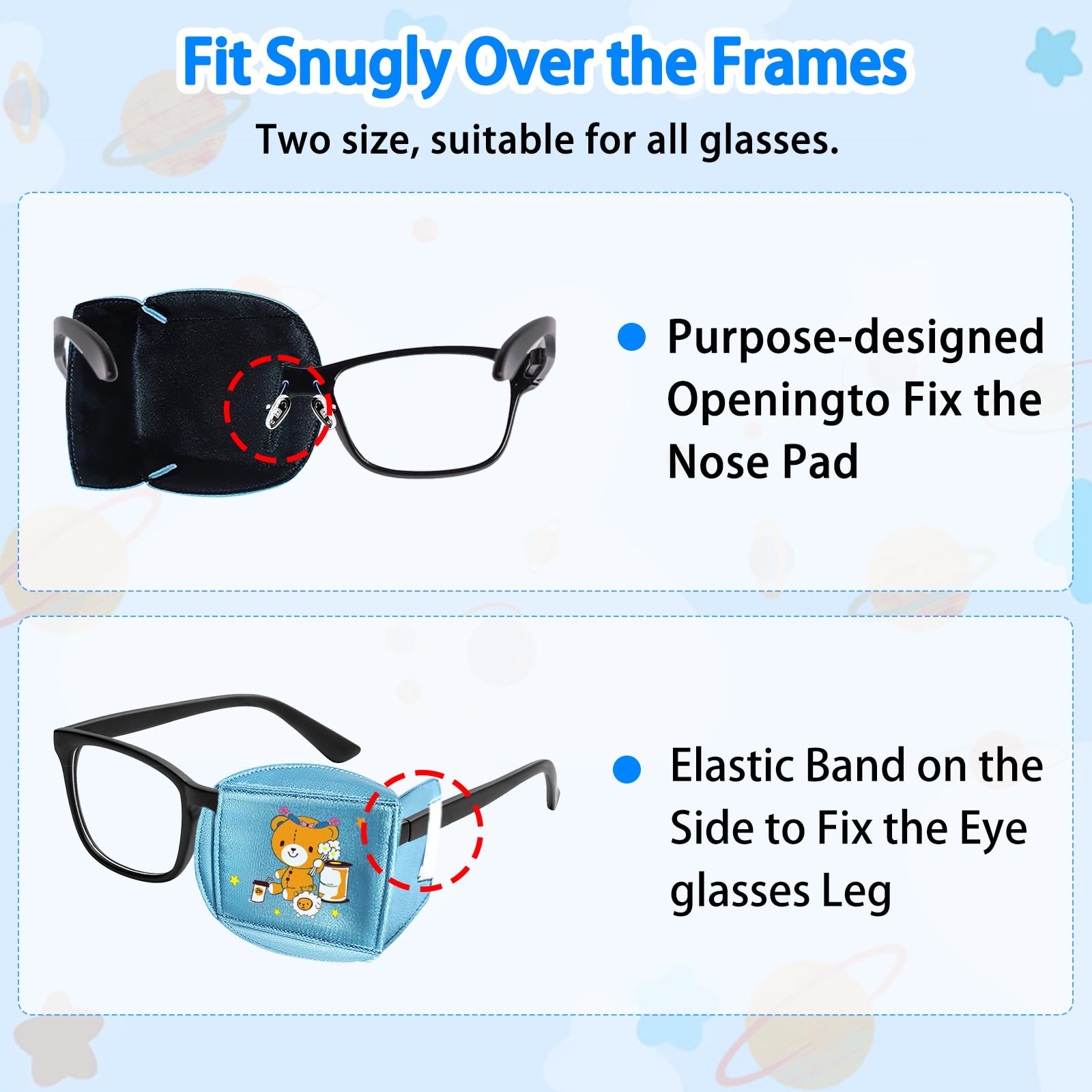 Blue Bear left-eye patch front view for kids