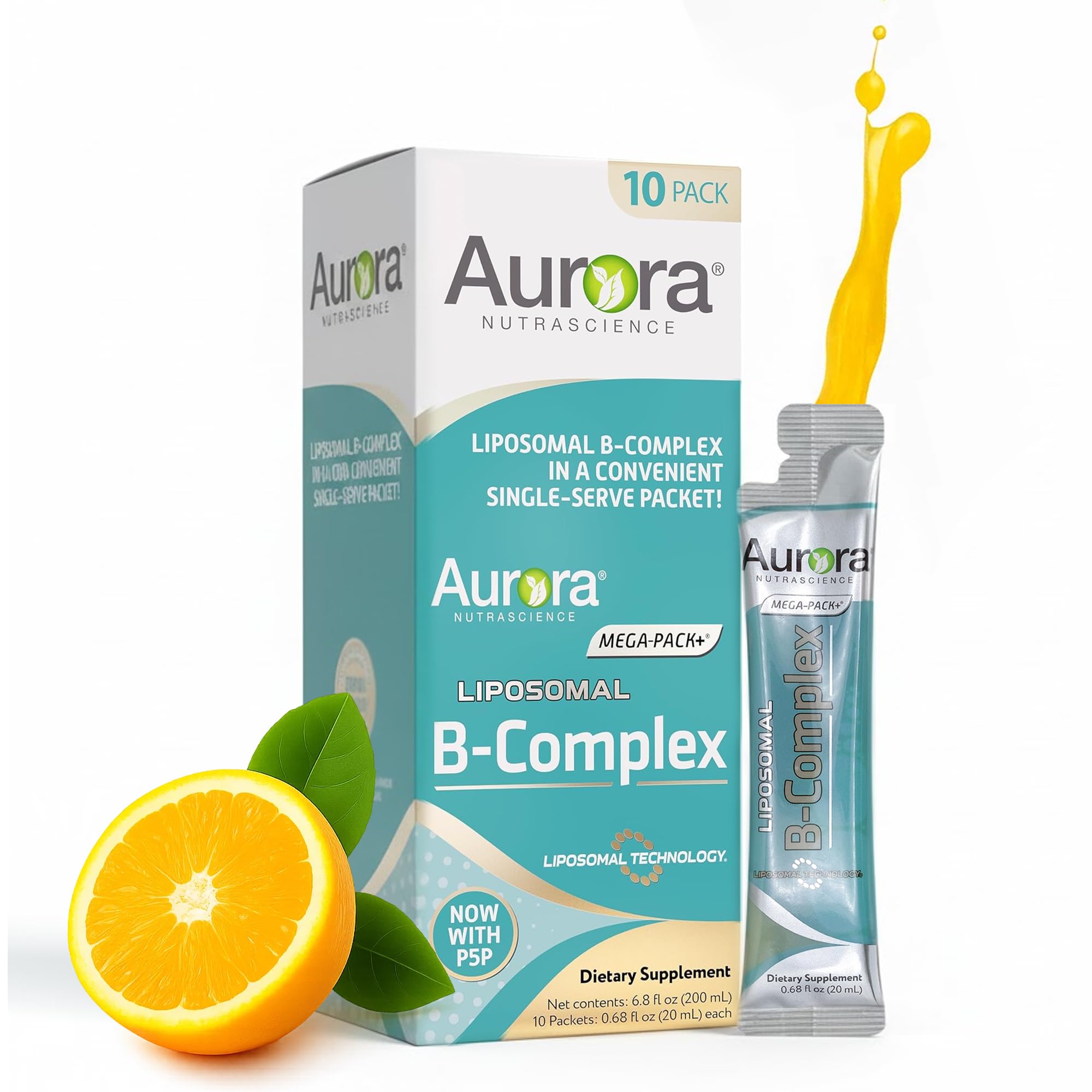 Aurora Nutrascience Mega-Liposomal B-Complex + Vitamin C bottle with orange flavor