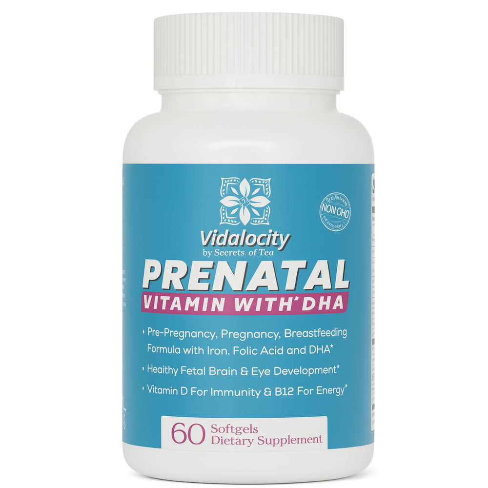 Vidalocity Prenatal Vitamins bottle with label on white background