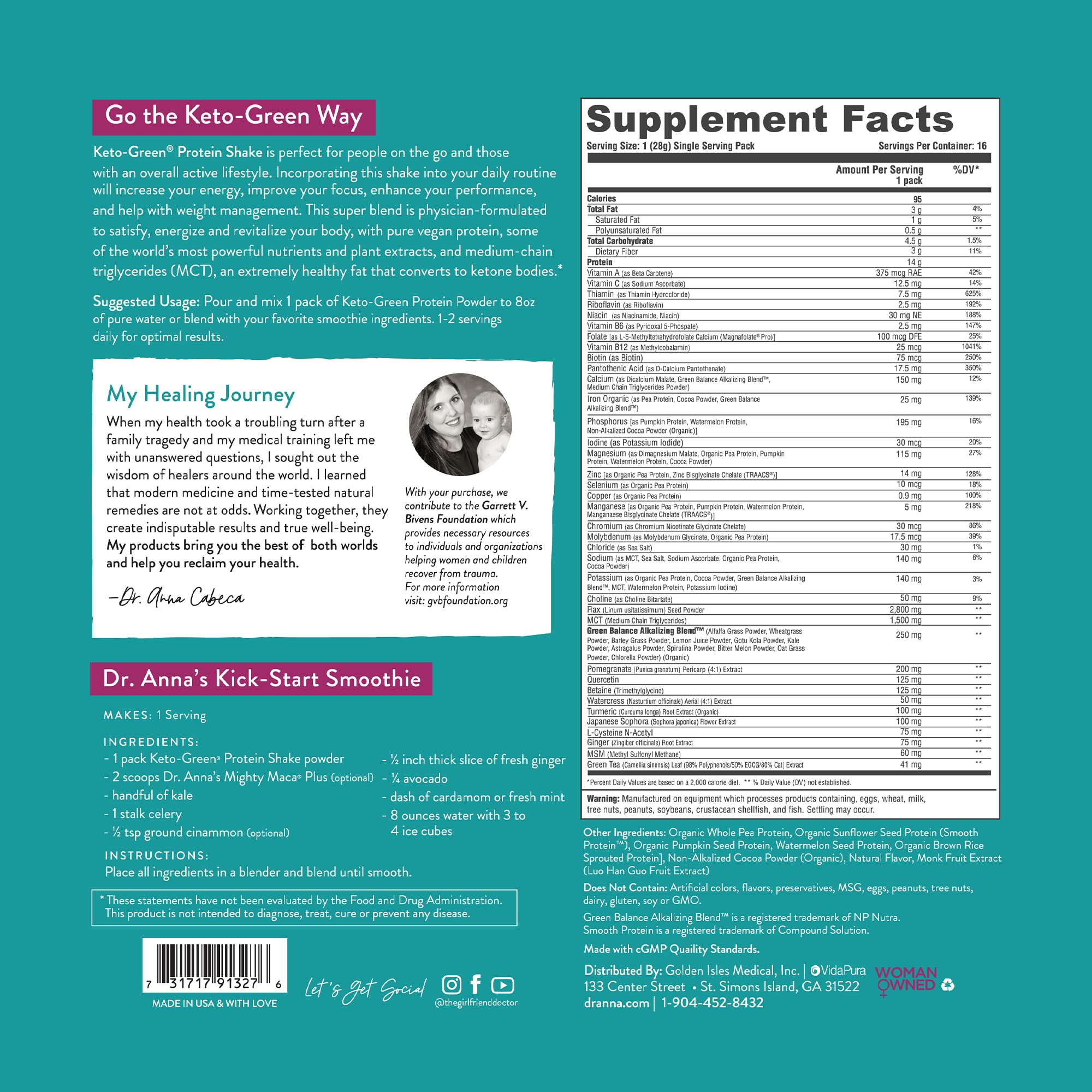 VIDAPURA Keto-Green Protein Shake ingredients pea protein—gentle digestion.