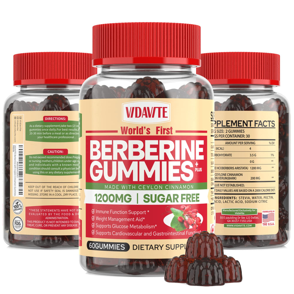 VIDAVITE Berberine with Ceylon Cinnamon gummies bottle front
