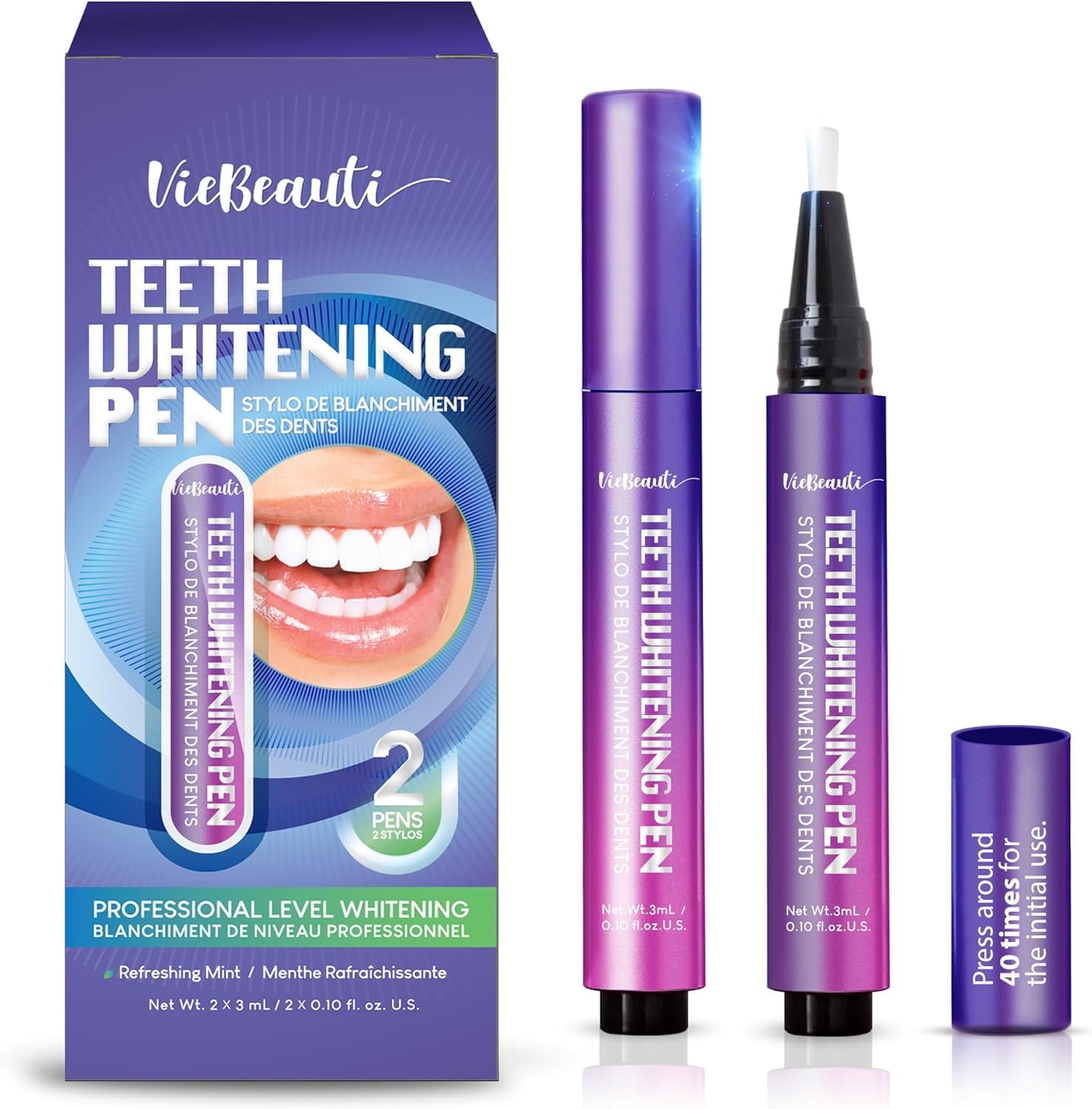 VieBeauti Teeth Whitening Pen Gel applying to teeth with precise brush