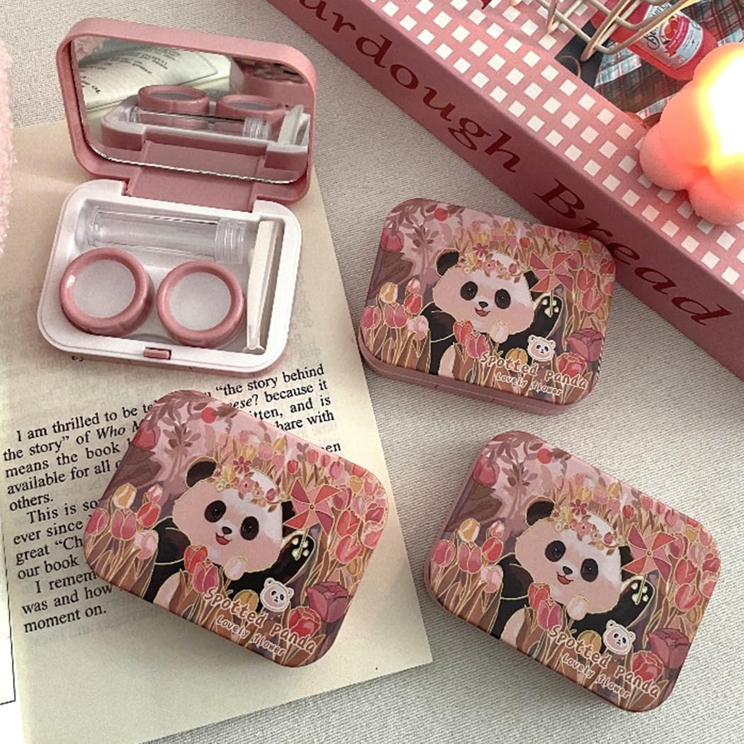 Close-up showing panda and rabbit design on lens case