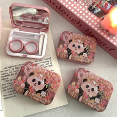 Close-up showing panda and rabbit design on lens case