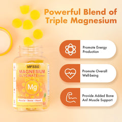 Graphic showing triple magnesium complex: 500 mg Glycinate, 400 mg Malate, 400 mg Citrate