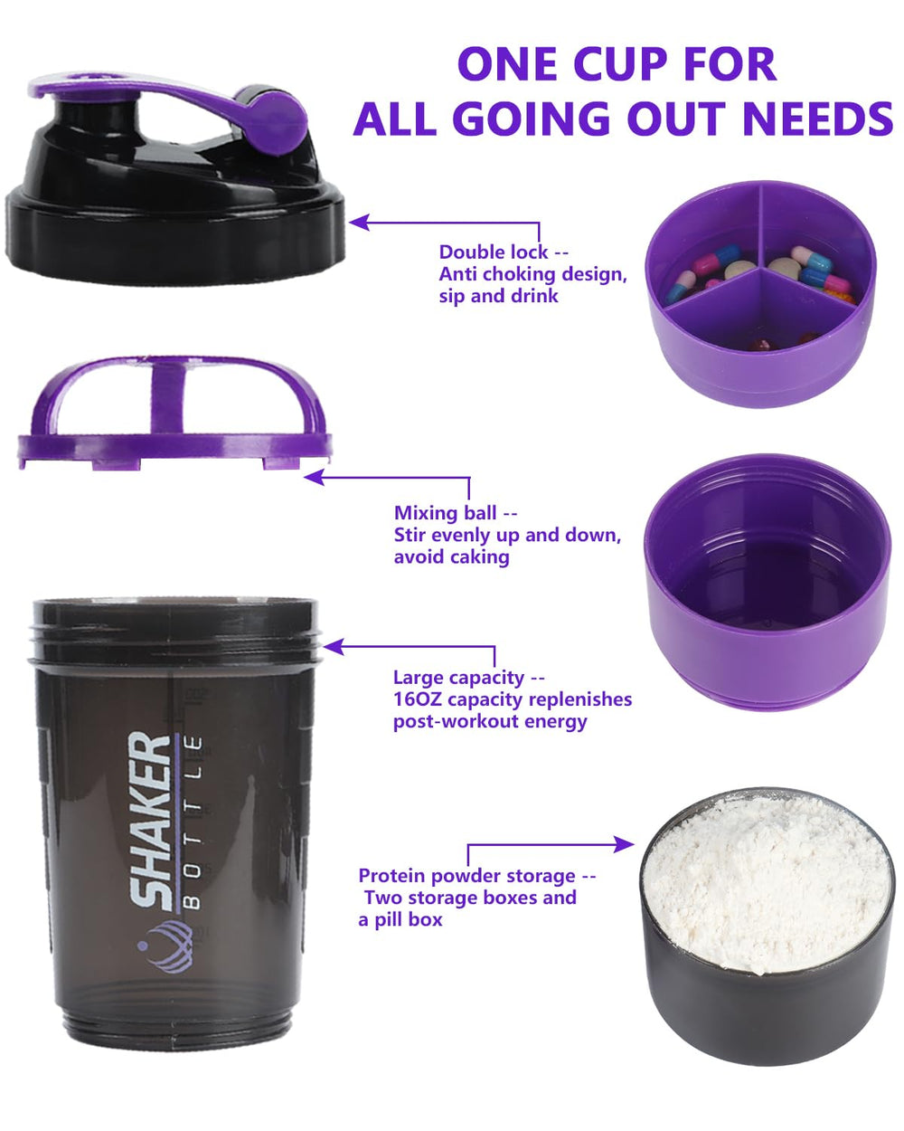 Dishwasher-safe shaker made from PP material and stainless steel