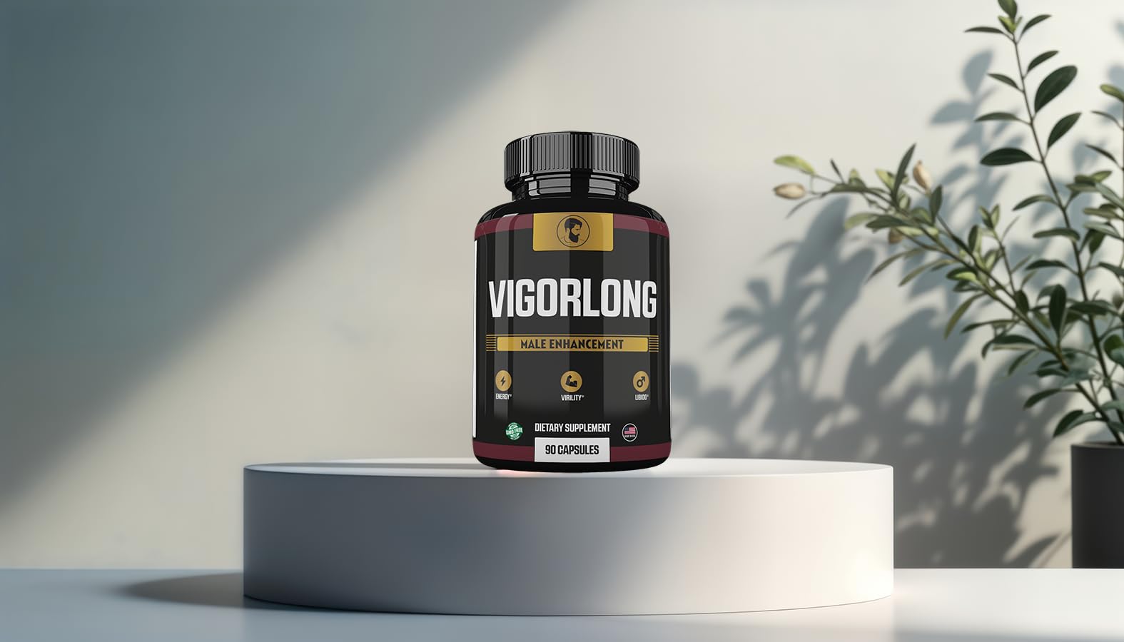 Close-up of Vigorlong pills on white surface