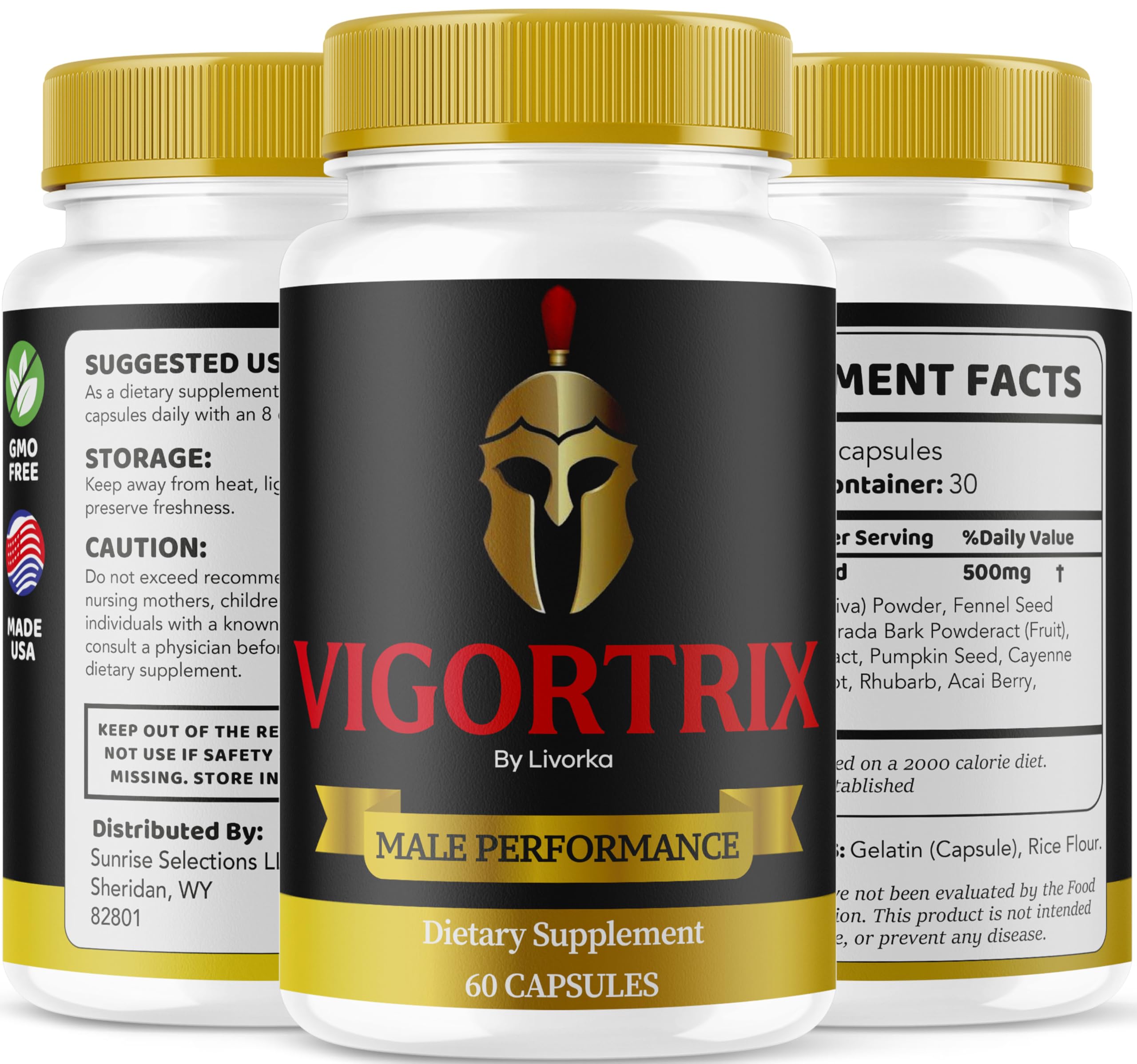 Back view of Vigortrix bottle showing dosage information