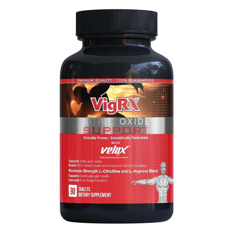 VigRX Nitric Oxide Support bottle showcases daily vitality support