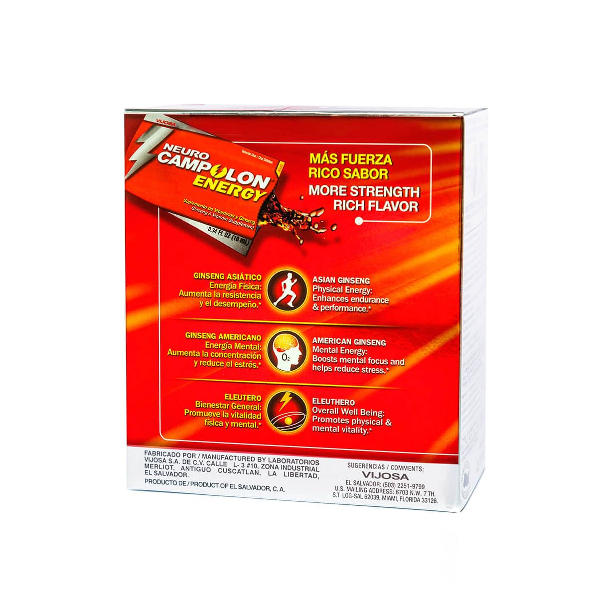 Side view of Vijosa Laboratorios Campolon Energy B Vitamin Pouches