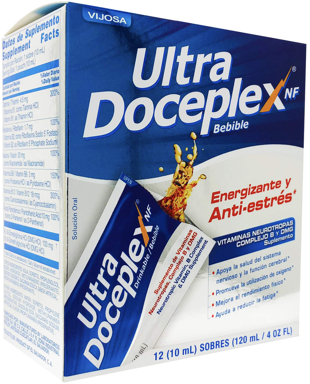VIJOSA Ultra Doceplex Energy Pouches packaging with 12 liquid B complex pouches