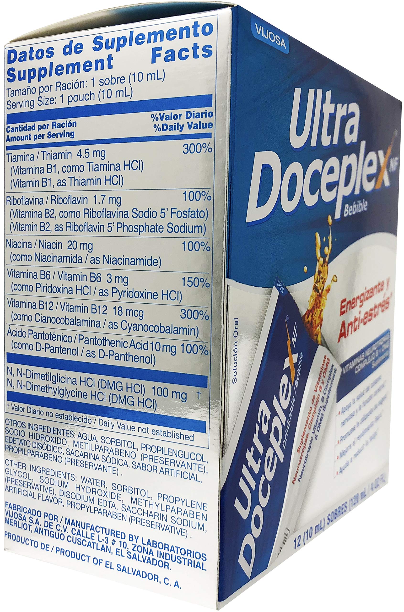 Close-up of VIJOSA Ultra Doceplex Energy Pouches liquid B Complex